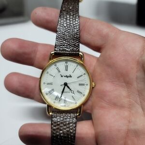 Le'Watch Unisex Gold Coin Edge Watch 40mm - New Battery Nice Brown Band